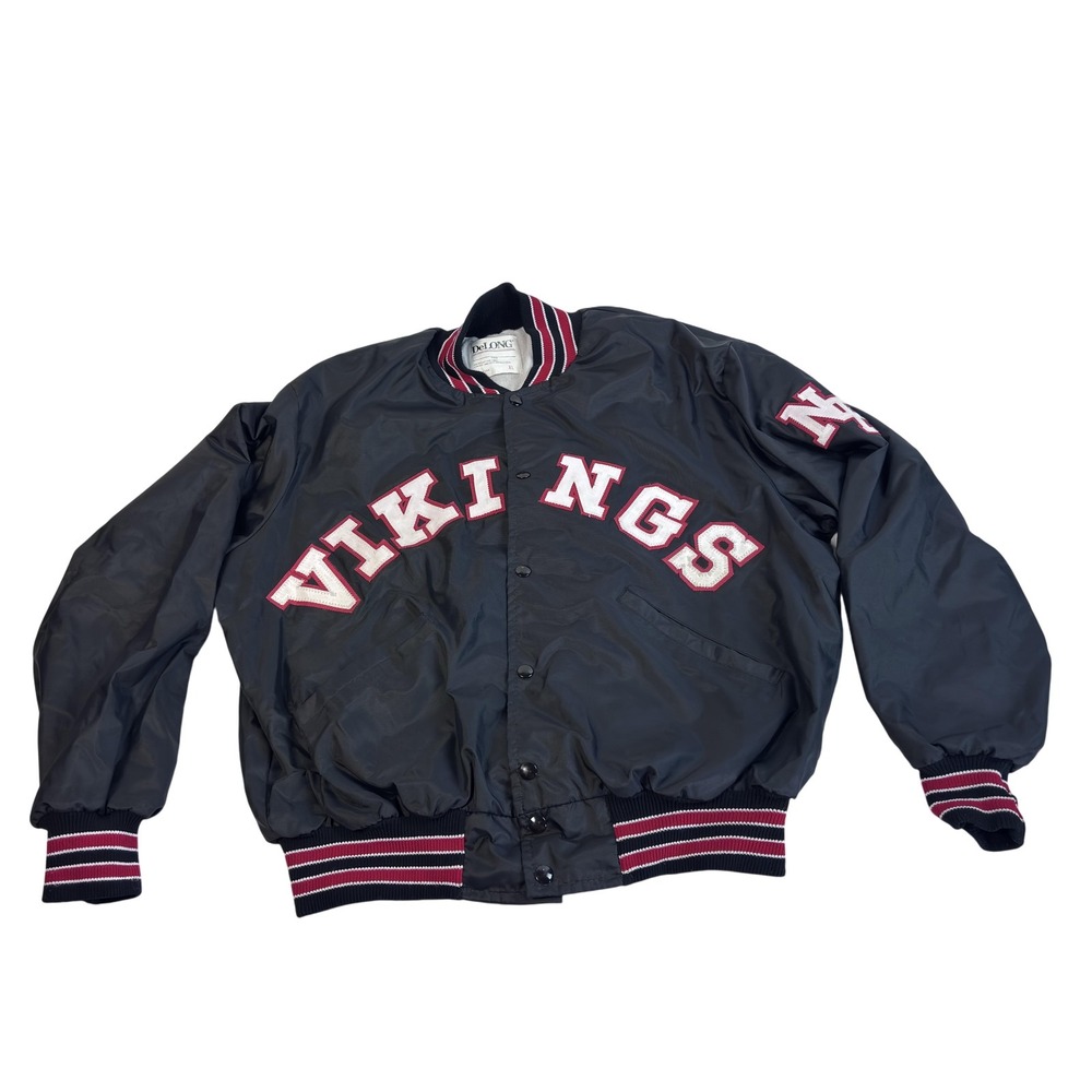 Vikings 80'sMen's XL Red/Black Varsity Football Satin Jacket  Football De Long